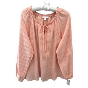 LAUREN CONRAD | Peach Gauze Boho Balloon Sleeve Peasant Blouse Top NWT | Small